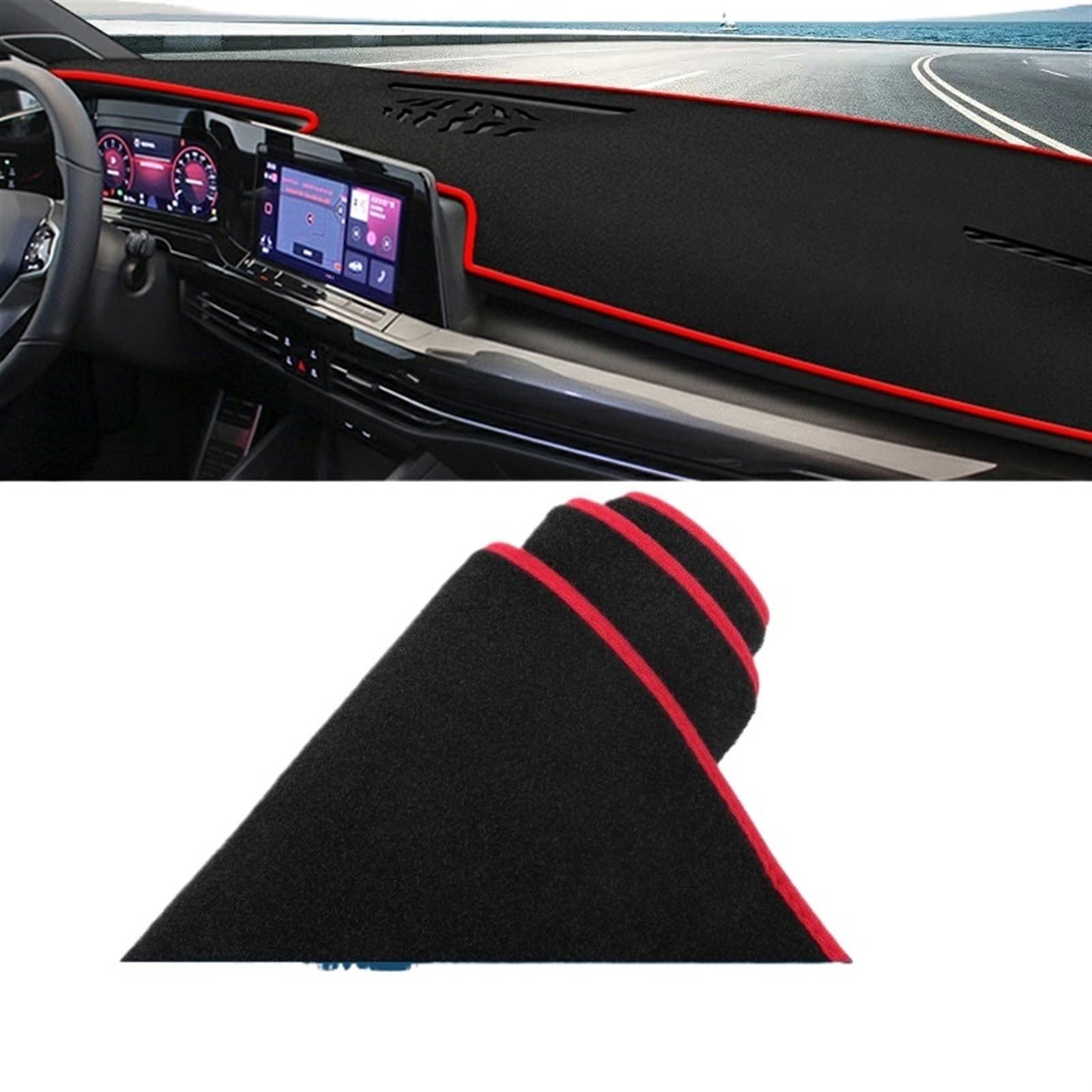 Auto Dashboard Abdeckung Für VW Für Golf 8 MK8 2020 2021 2022 2023 Auto Dashboard Abdeckung Matte Instrument Panel Anti-Uv Nicht-Slip Pad Auto Shade Board Pad(A Red Side LHD) von LIANGBAOS