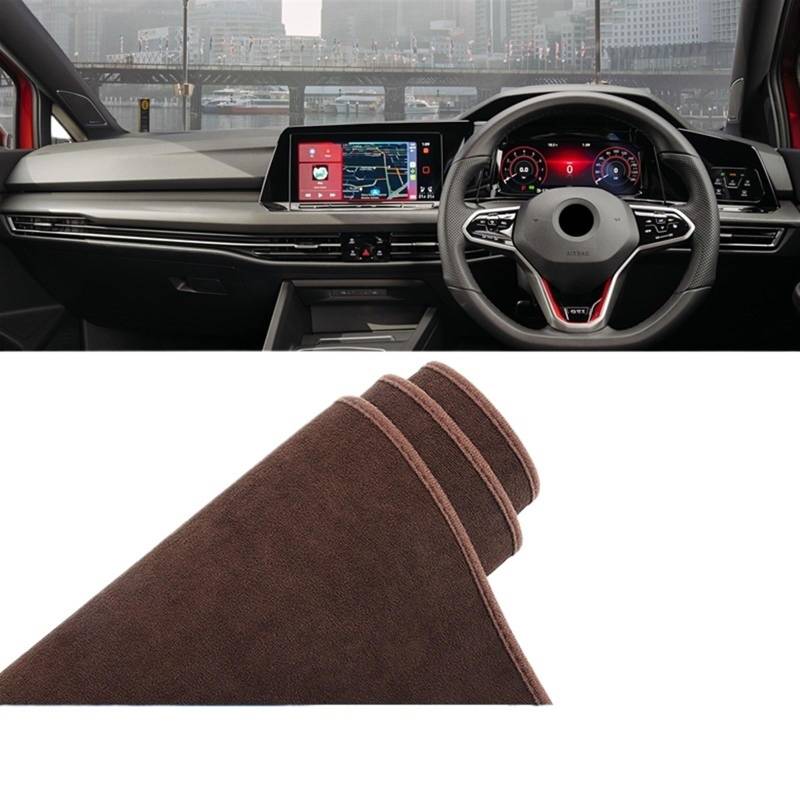 Auto Dashboard Abdeckung Für VW Für Golf 8 MK8 2020 2021 2022 2023 Auto Dashboard Abdeckung Matte Instrument Panel Anti-Uv Nicht-Slip Pad Auto Shade Board Pad(B Brown RHD) von LIANGBAOS