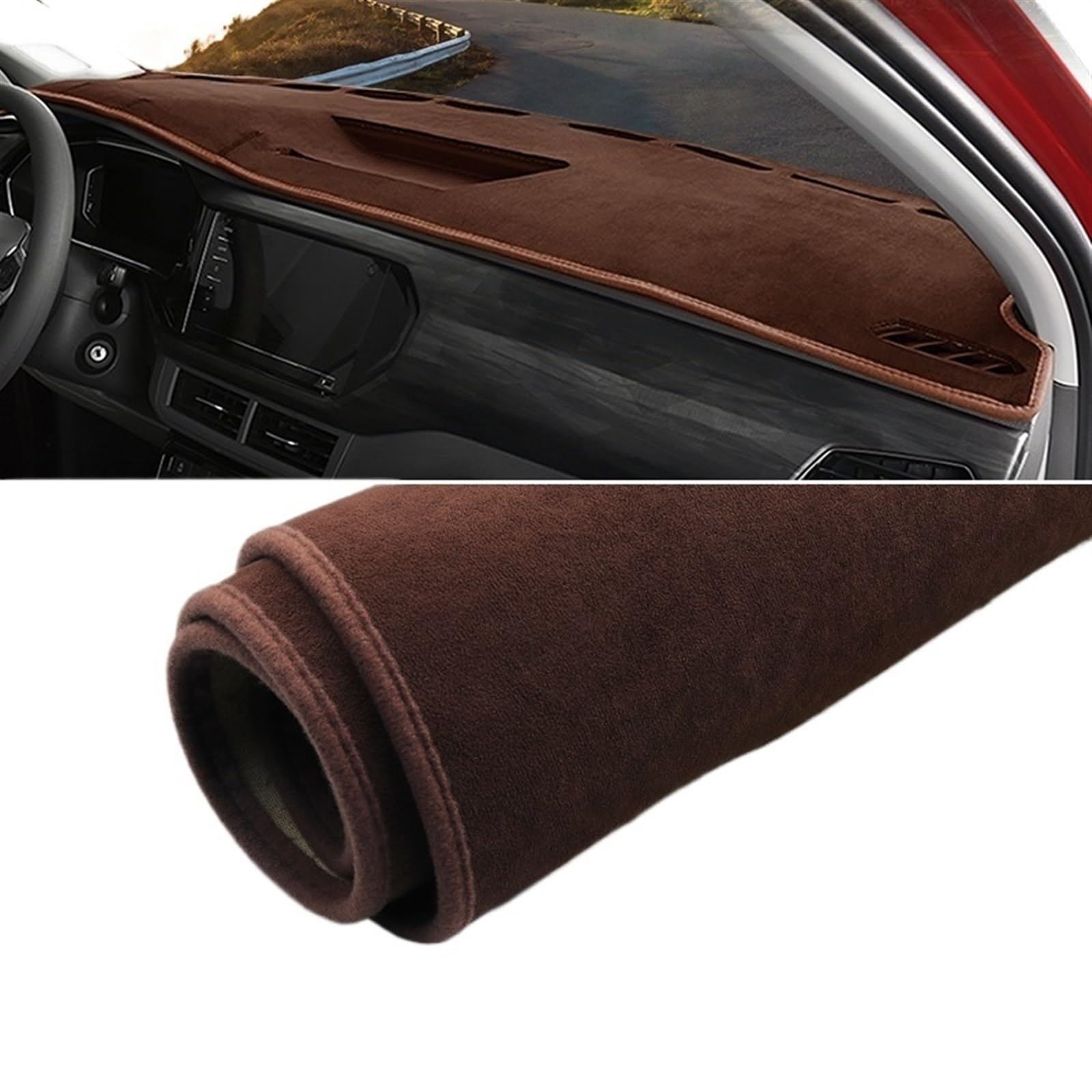 Auto Dashboard Abdeckung Für VW Für T-Cross TCross 2019 2020 2021 2022 2023 Auto-Armaturenbrett-Abdeckung Vermeiden Sie Lichtmatten Anti-UV-Rutsch-Pad Shade Board Pad(B Brown LHD) von LIANGBAOS