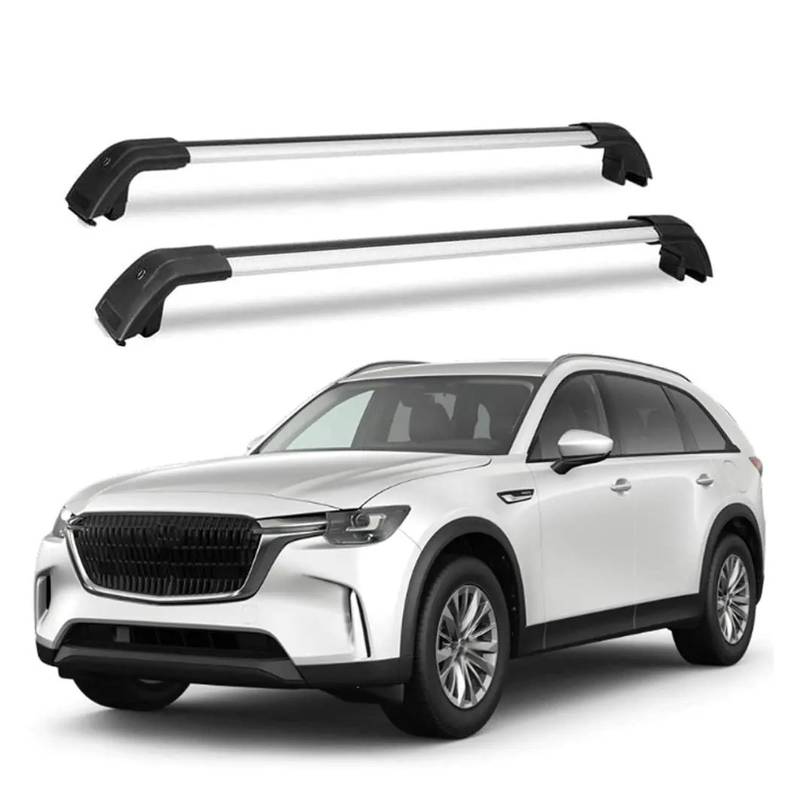 Dachgepäckträger Für Mazda CX-90 CX90 2023 2024 Querlatte Querträger Dachträger Schienenträger abschließbarer Gepäckträger 2 Stück Dachreling(Silver and Black) von LIANGBAOS