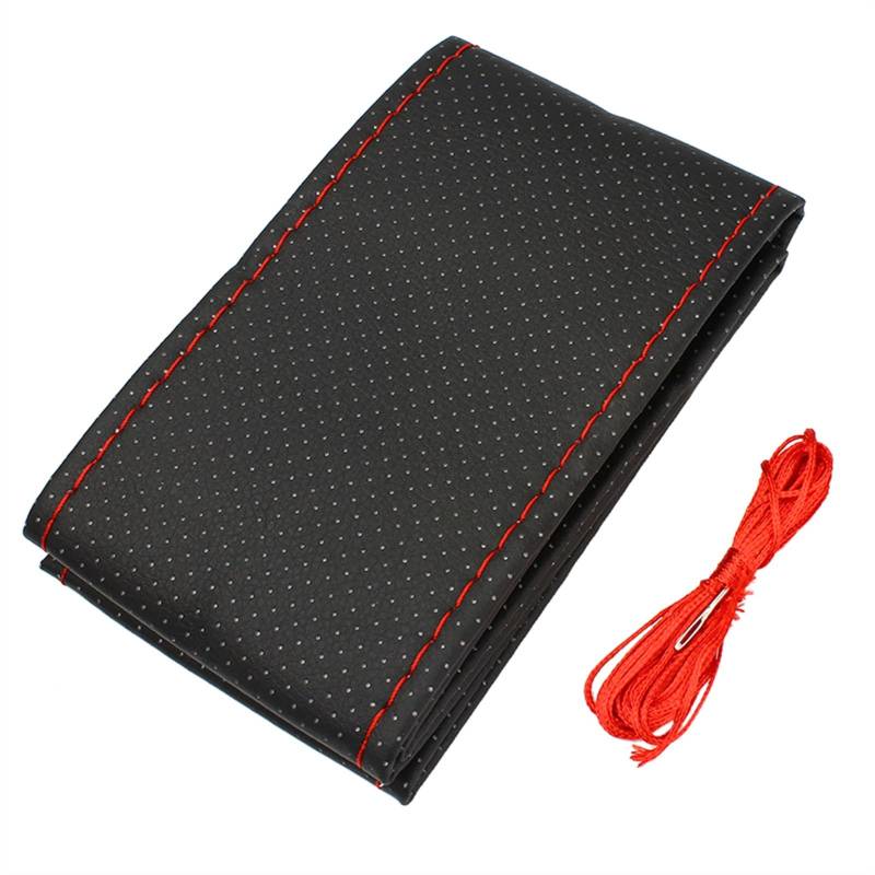 Lenkradhüllen Auto Lenkradbezug DIY Leder Dekoration Innenausstattung Für Wohnwagen Für Anhänger Für LKW Für Off Road 4x4 Lenkradcover(Red Thread) von LIANGBAOS