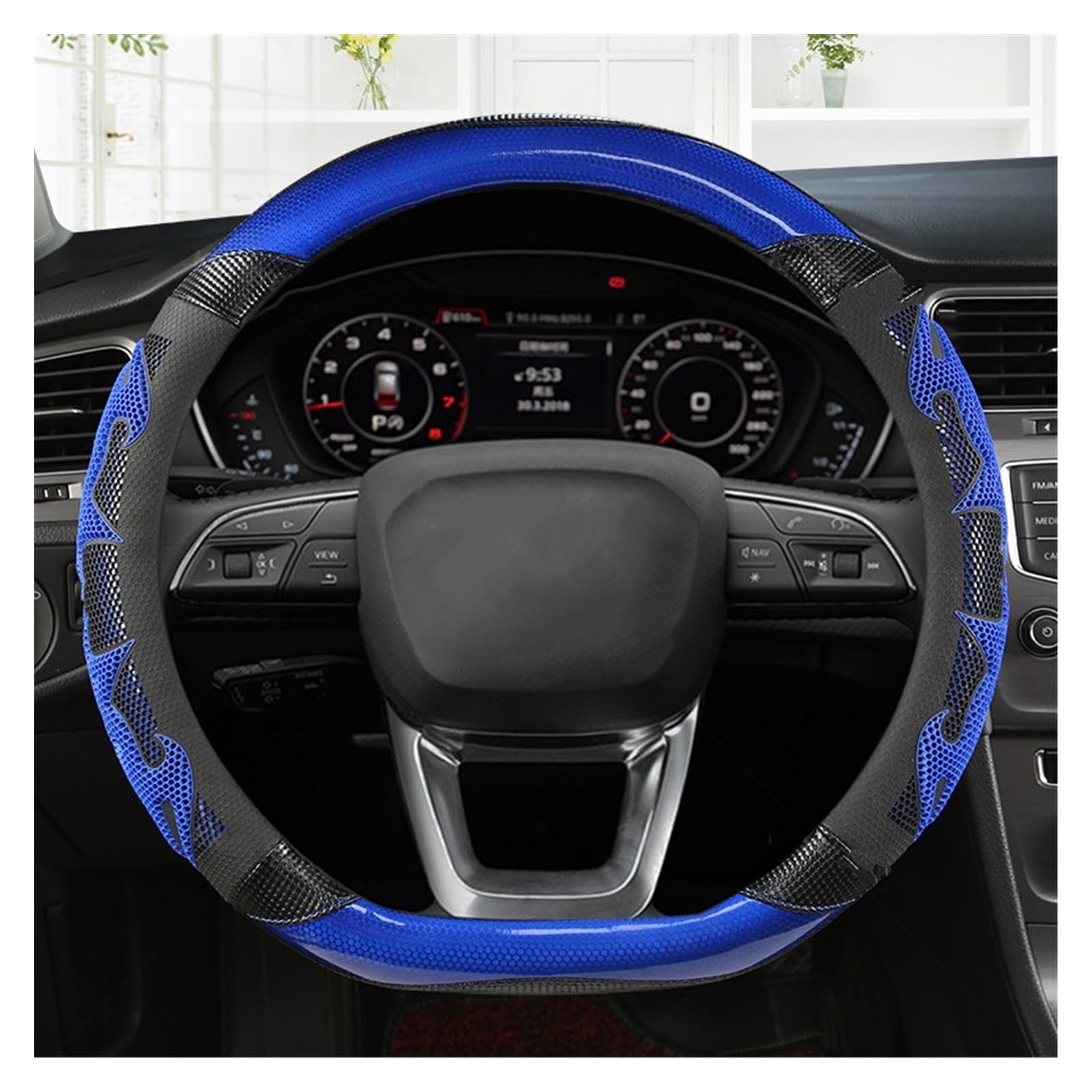 Lenkradhüllen Für A1 Für A3 A4L A6L Für A3 Q2L Für Q3 Q5L Für Q7 TT Carbon Faser Leder Sport Auto Lenkrad Abdeckung rutschfeste Lenkradcover(Blue D Shape) von LIANGBAOS