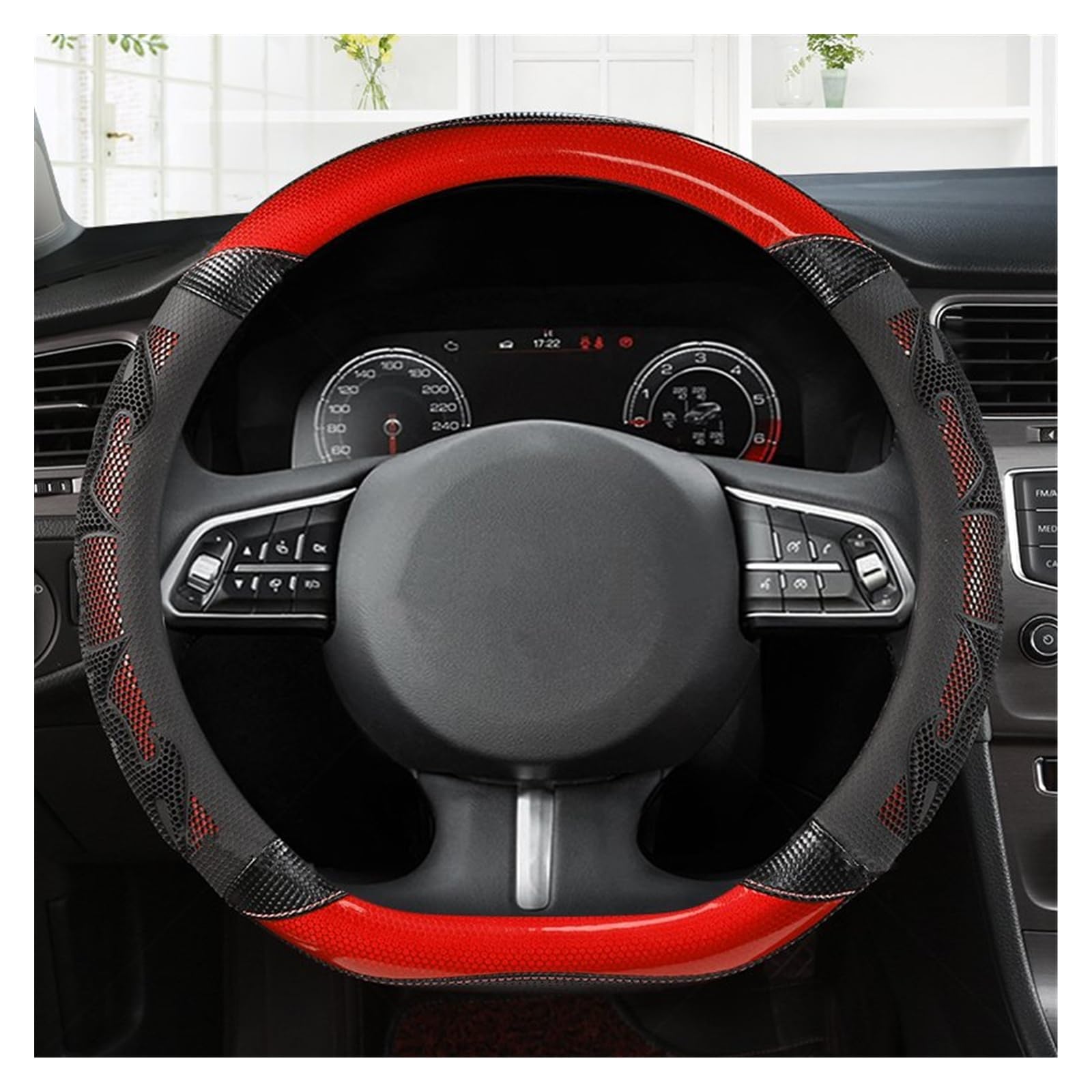 Lenkradhüllen Für Haval F7 F7X F5 Leder + Carbon Fiber Auto Lenkradbezug Auto Zubehör Innen Lenkradcover(Black RED) von LIANGBAOS