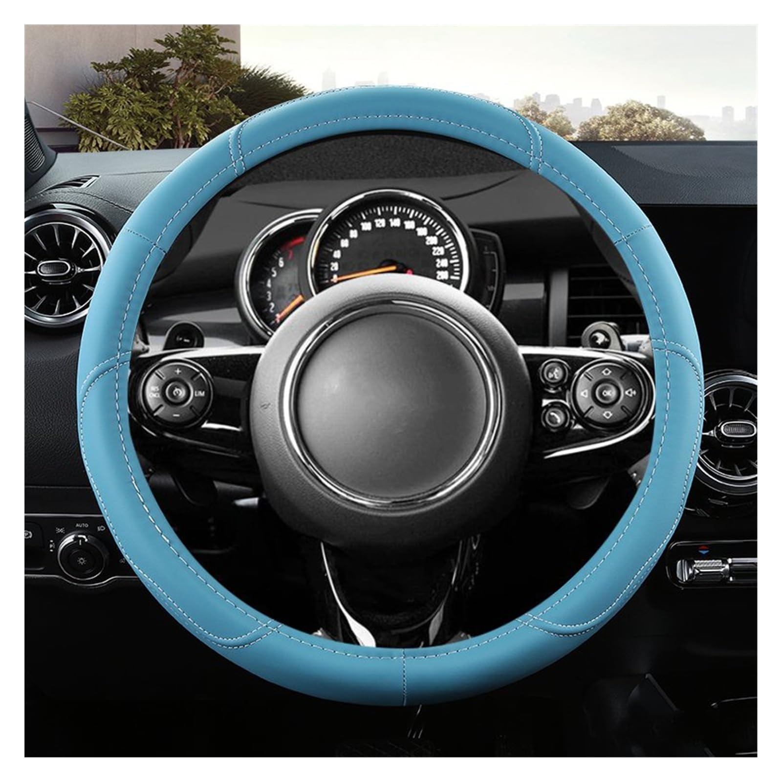 Lenkradhüllen Für Mini Für Cooper R50 R55 R56 F57 Für Clubman Für Countryman Für Clubvan Für Coupe Mikrofaser Leder Auto Lenkradbezug Lenkradcover(Blue) von LIANGBAOS