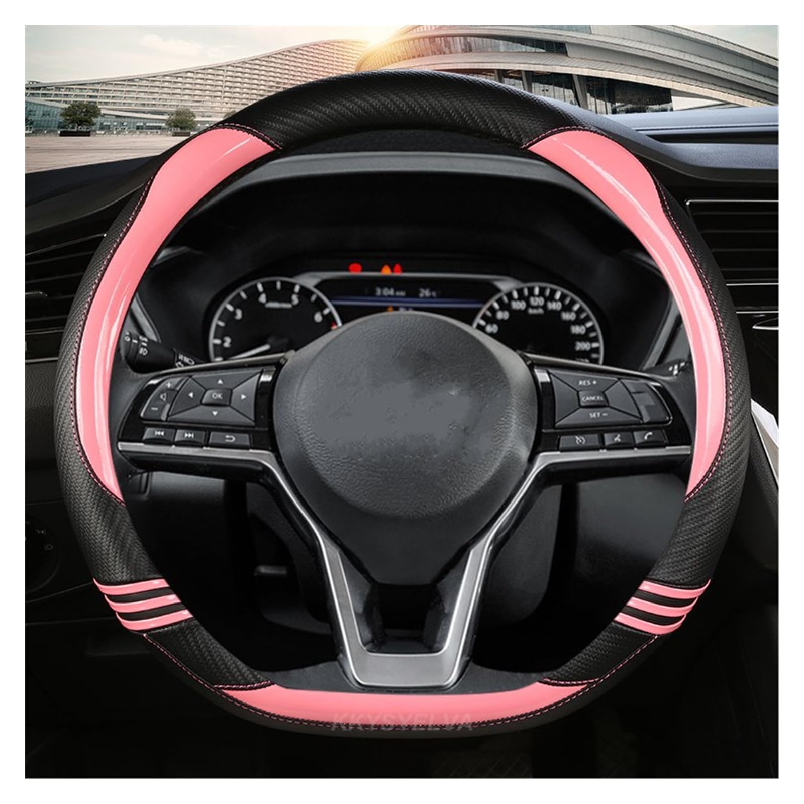 Lenkradhüllen Für Nissan Für X-Trail Für Qashqai Für März Für Serena Für Teana 2019 Carbon Faser + Leder Auto Lenkrad Abdeckung Lenkradcover(PINK) von LIANGBAOS