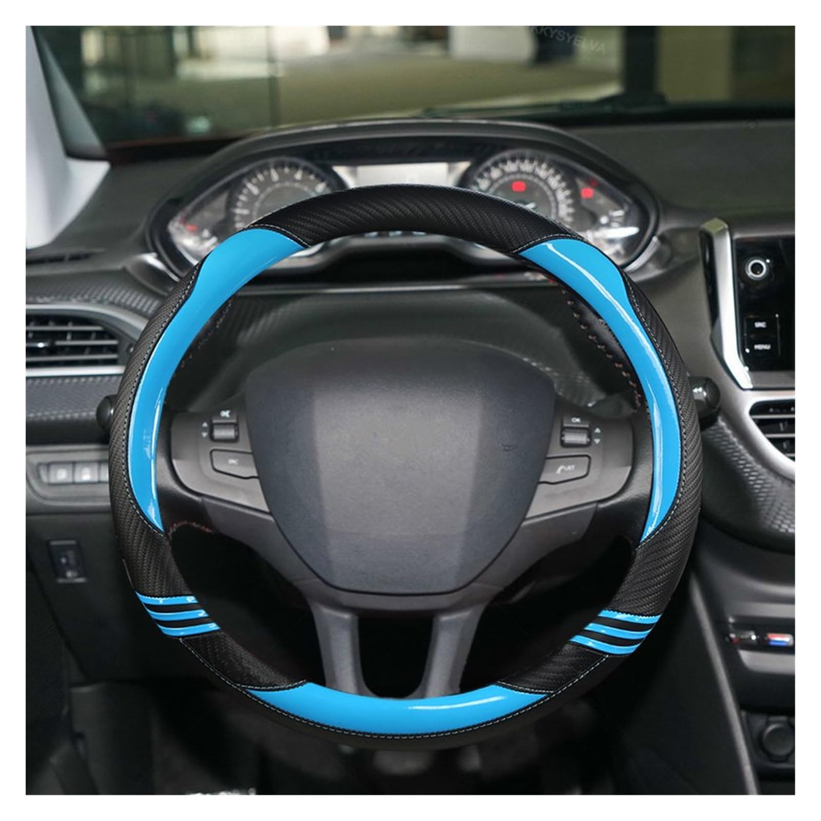 Lenkradhüllen Für Peugeot 208 308 2008 2012~2018 Auto Zubehör Auto Lenkrad Abdeckung Carbon Fibre + Leder Lenkradcover(Blue) von LIANGBAOS