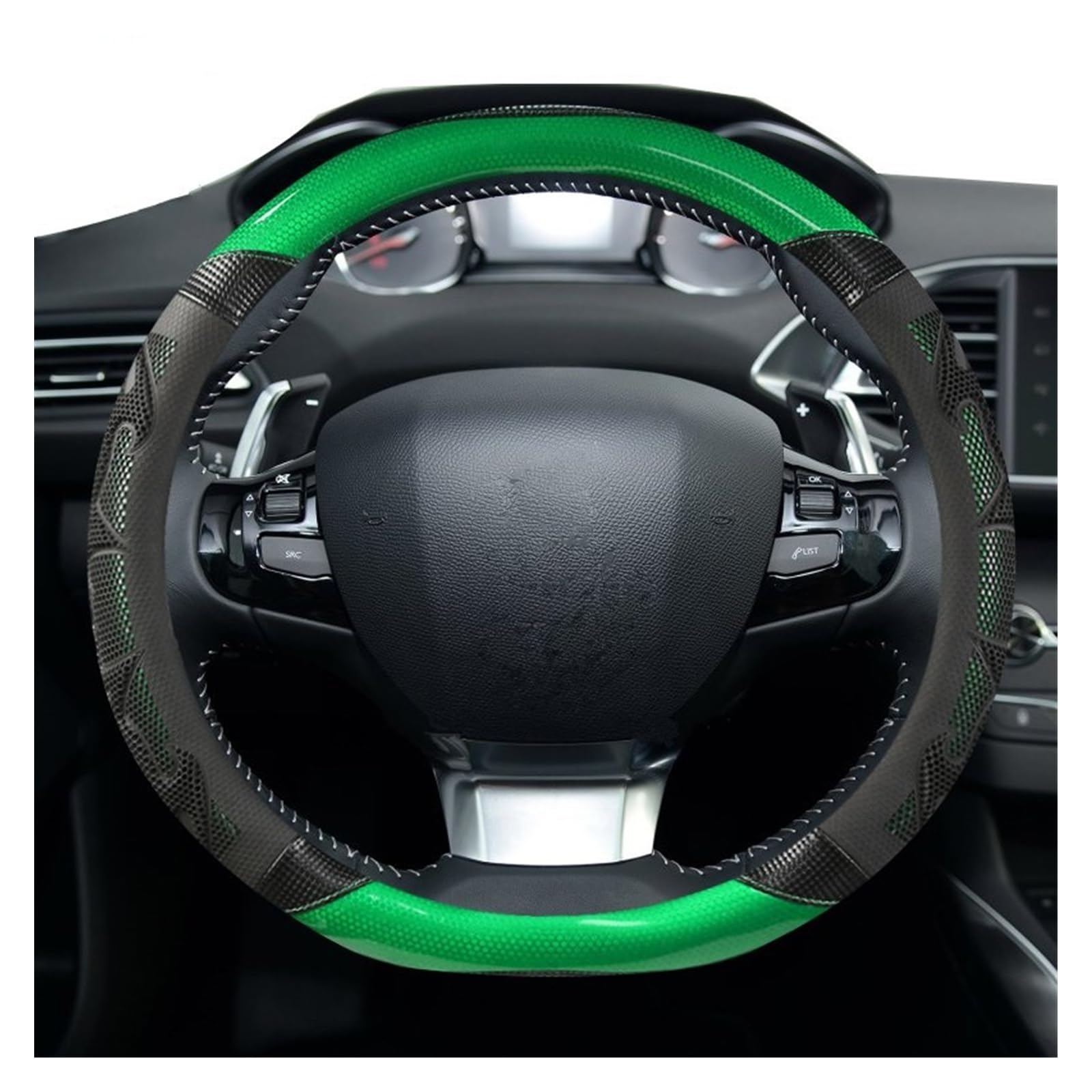 Lenkradhüllen Für Peugeot 308 2014~2020 II T9 308 SW CC Auto-Lenkradbezug Silica Gel PU-Leder rutschfeste Massage Autozubehör Lenkradcover(Green) von LIANGBAOS