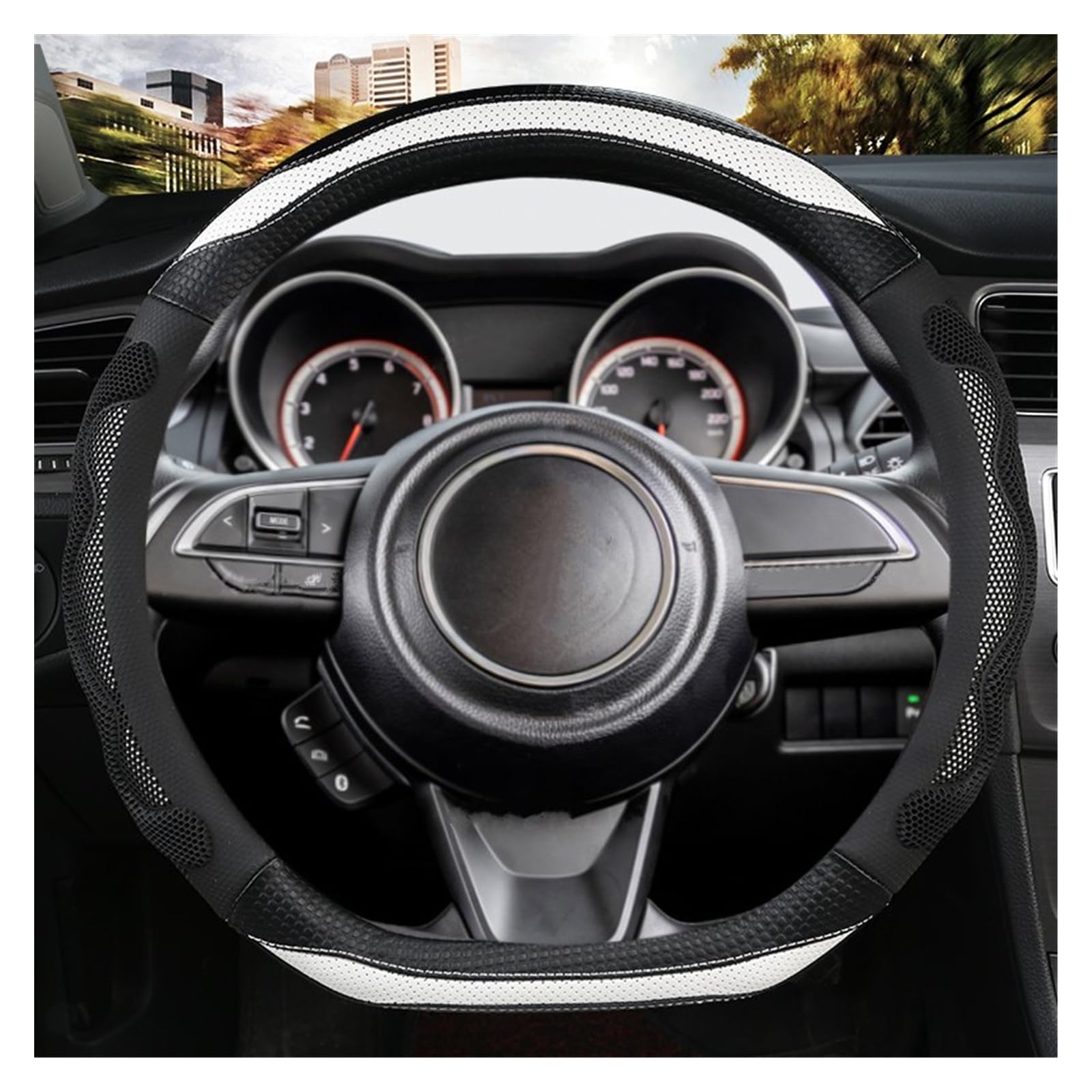 Lenkradhüllen Für Suzuki Für Swift 2017 2018 2019 2020 2021 2022 Für Sport Mikrofaser Leder D Form 38cm Auto Lenkrad Abdeckung Lenkradcover(Weiß) von LIANGBAOS