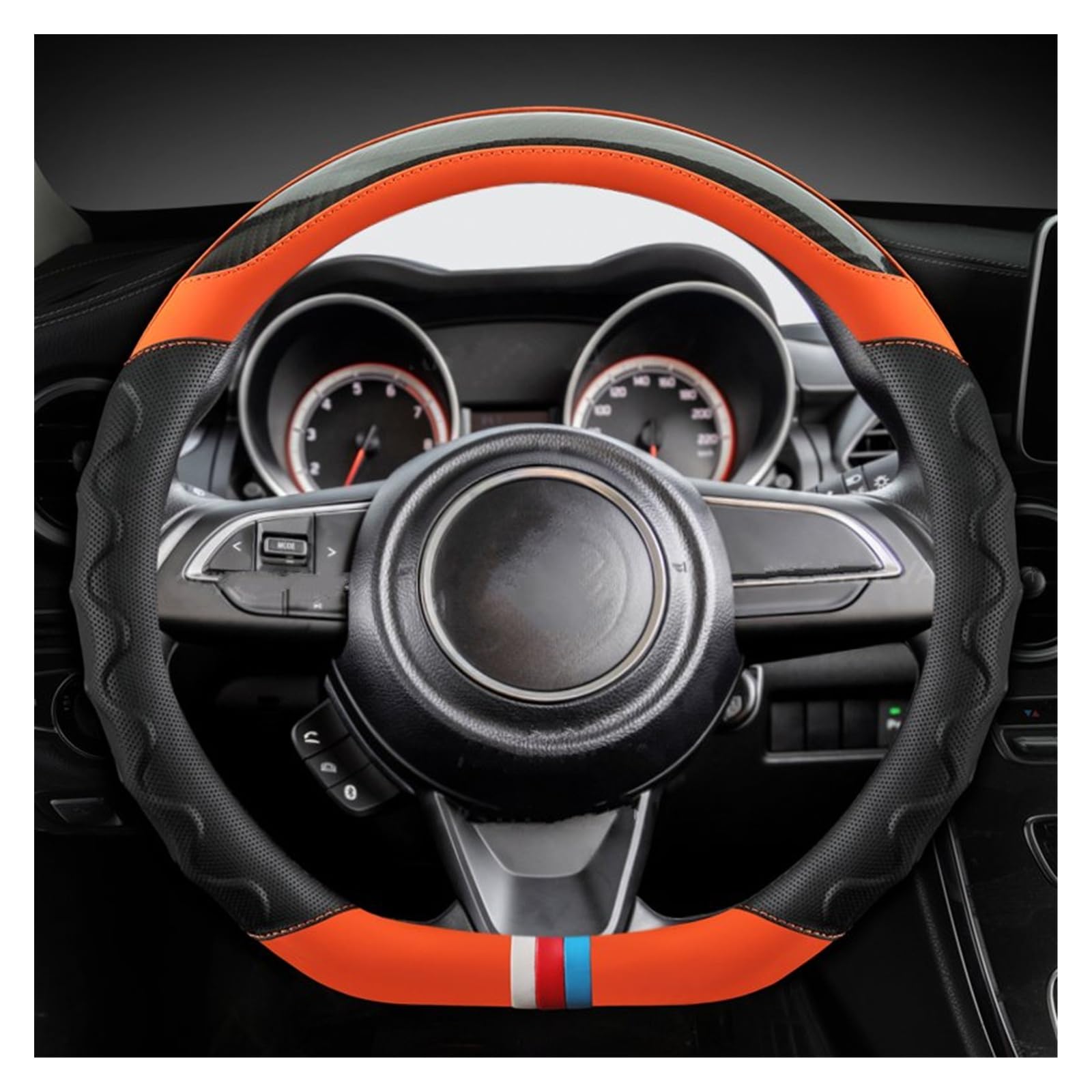 Lenkradhüllen Für Suzuki Für Swift 2017-2022 Für Sport Autozubehör Kohlefaserleder D-Form Auto Lenkradbezug Lenkradcover(ORANGE) von LIANGBAOS