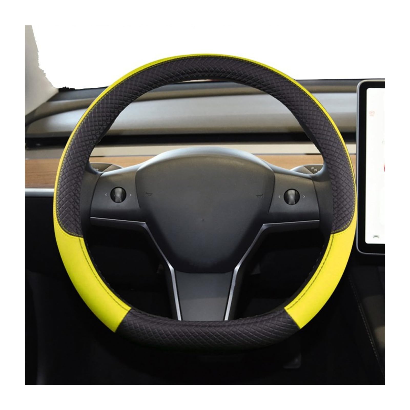 Lenkradhüllen Für Tesla Für Modell 3 2016 2017 2018 2019 2020-2023 9 Farben Autolenkradabdeckung PU-Leder Rutschfestes Autozubehör Lenkradcover(Yellow) von LIANGBAOS