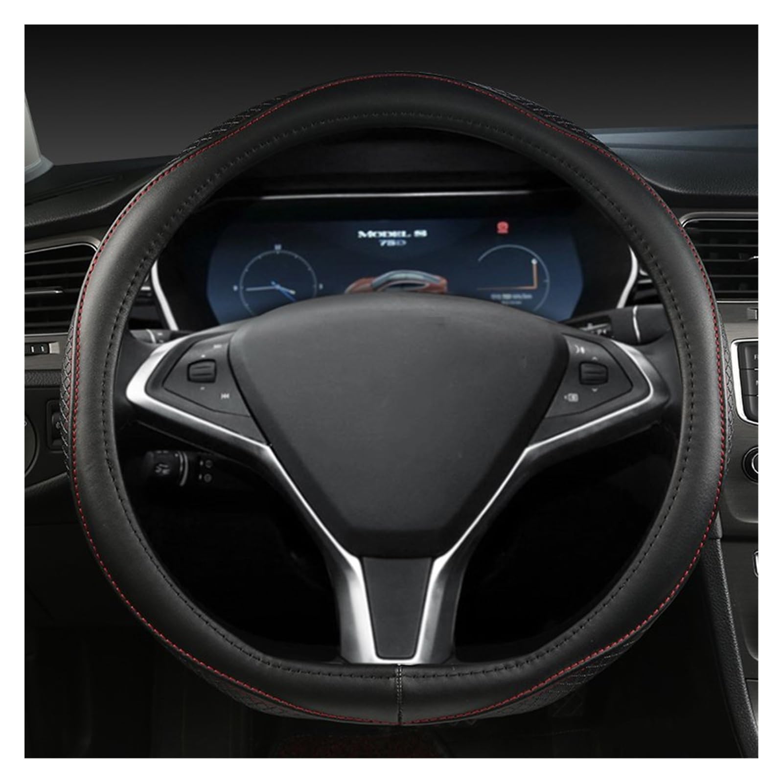 Lenkradhüllen Für Tesla Für Modell Für X 2013-2021 Für Modell Für S Für Modell 2013-2021 Autozubehör D-förmiger Autolenkradbezug Lenkradcover(Black RED) von LIANGBAOS