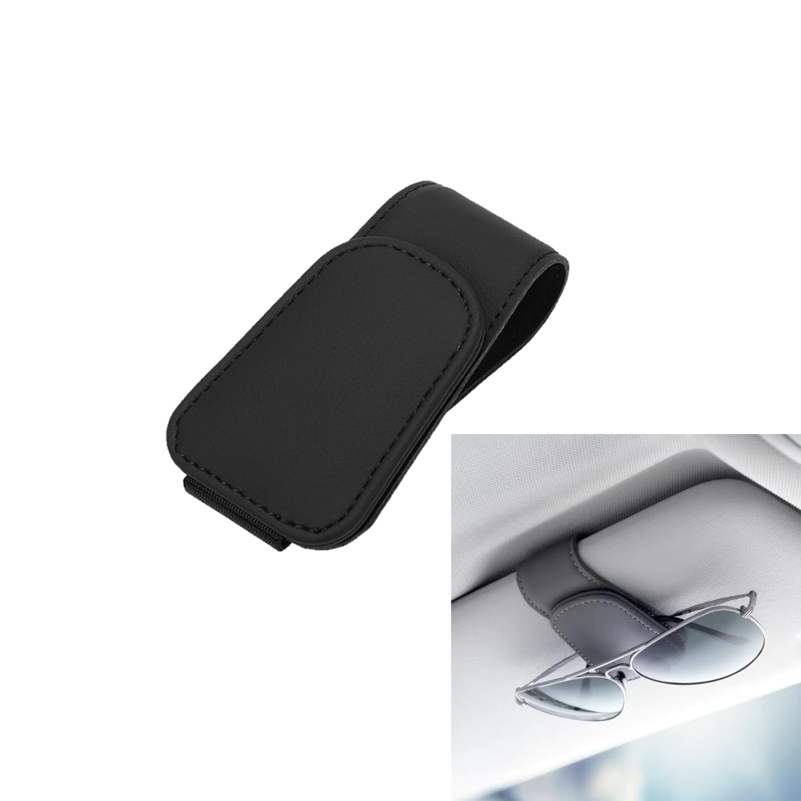 LIANRISES Glasses Holder for Car Sun Visor Auto Zubehör Brillenclip Sonnenblende Auto Brillenhalter Auto Accessoires Innenraum Sonnenbrillen Aufbewahrung Magnetischer Leder Schwarz von LIANRISES