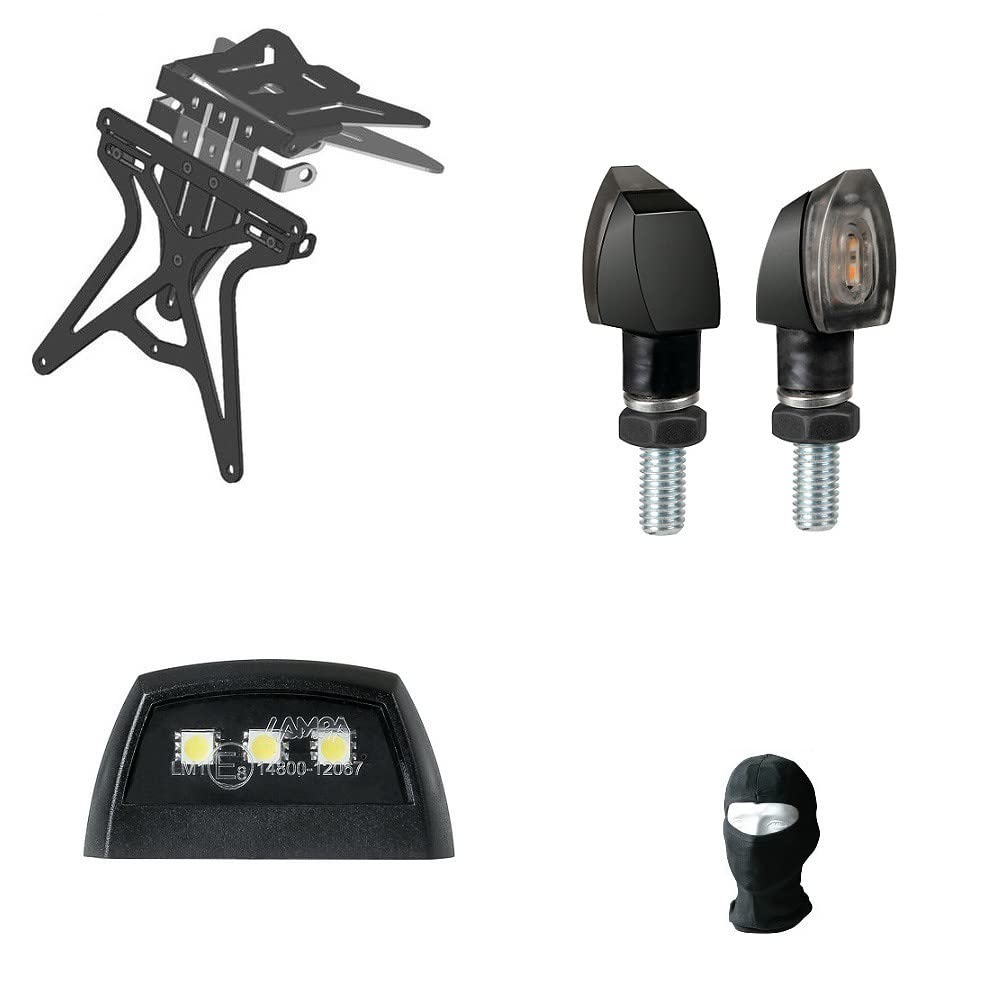 Kompatibel mit HM CRE 125 R Kit für Motorrad, verstellbarer Kennzeichenhalter universal + 2 NANO LED-Fräser + Kennzeichenleuchte mit 3 SMD-LEDs, alle zugelassen von #LICA1