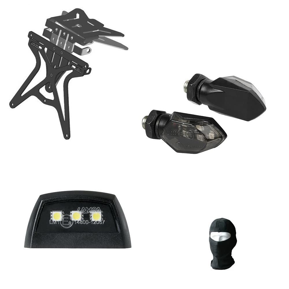 Kompatibel mit Kawasaki Z 750 ABS Kennzeichenhalter Set Universal Motorrad verstellbar + 1 Paar LED Blinker + Kennzeichenlicht 3 SMD LED alle zugelassen von #LICA1