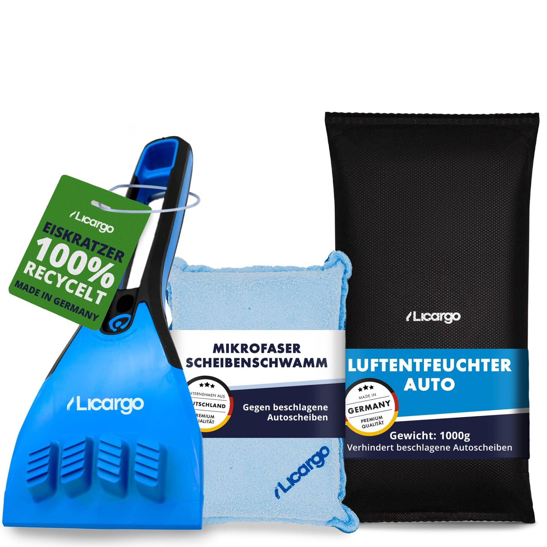 LICARGO® 3-teiliges Winter Set - Eiskratzer mit Kunststoffklinge & Mikrofaser Scheibenschwamm & Luftentfeuchter Auto 1kg von LICARGO