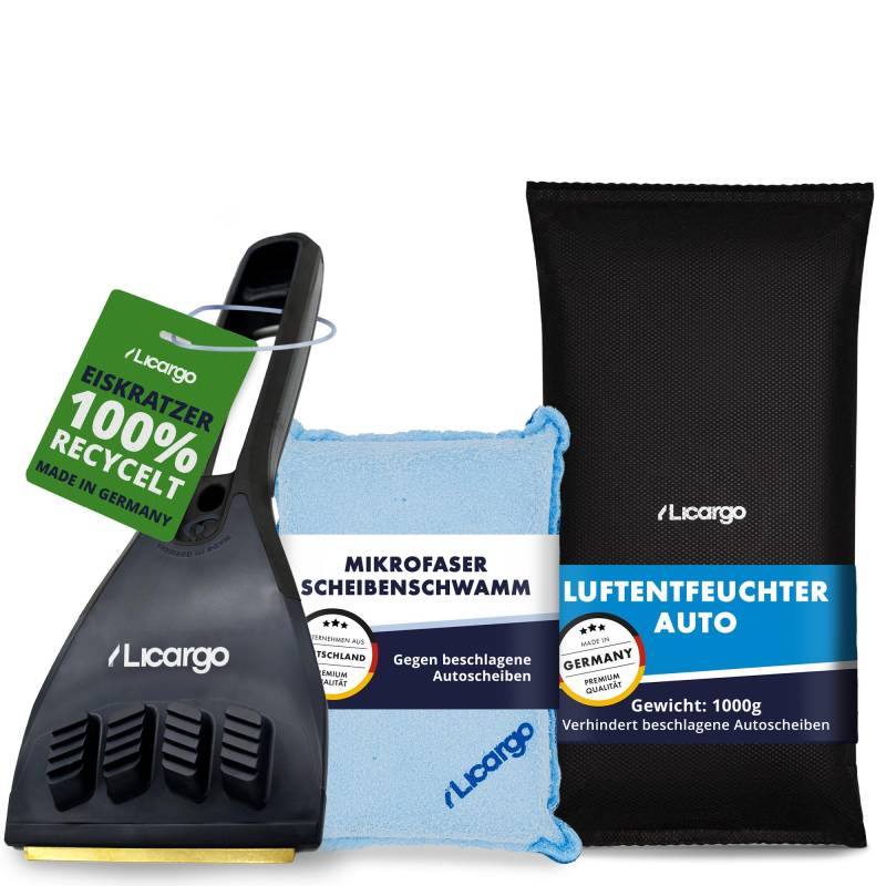 LICARGO® 3-teiliges Winter Set - Eiskratzer mit Messingklinge & Mikrofaser Scheibenschwamm & Luftentfeuchter Auto 1kg von LICARGO