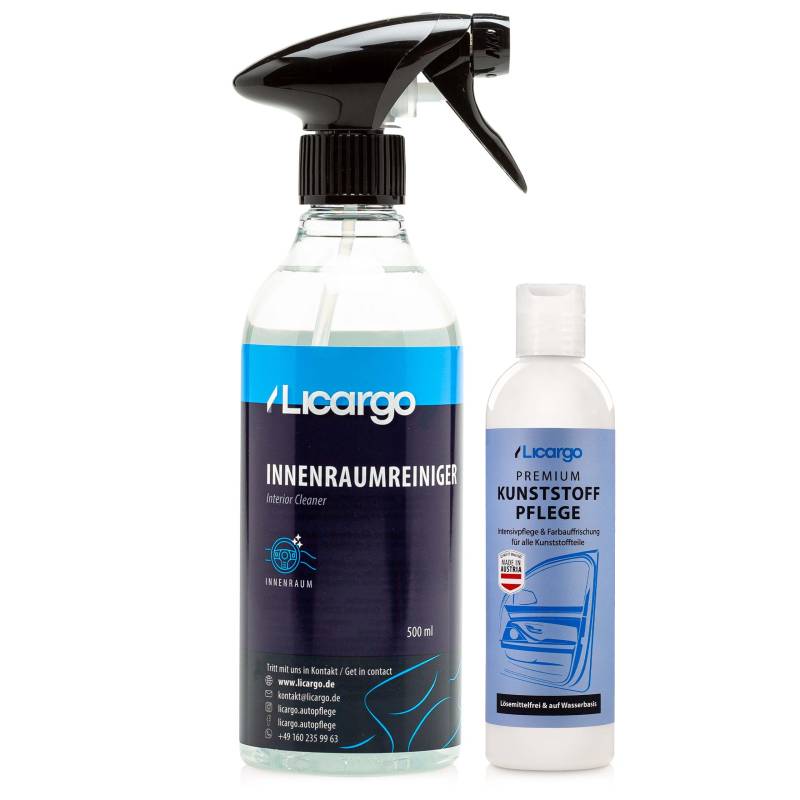 LICARGO® Innenraumreiniger (500ml) & Kunststoffpflege Auto (250ml) - porentiefe Reinheit, Intensivpflege & Farbauffrischung für Kunststoff, Polster, Leder von LICARGO