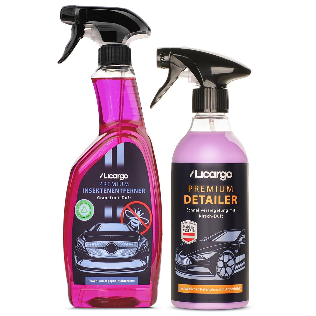 LICARGO® Insektenentferner Auto (750ml) & Detailer (500ml) - unglaublicher Glanz & Abperleffekt - kraftvolle Reinigung von hartnäckigen und angetrockneten Insektenresten von LICARGO