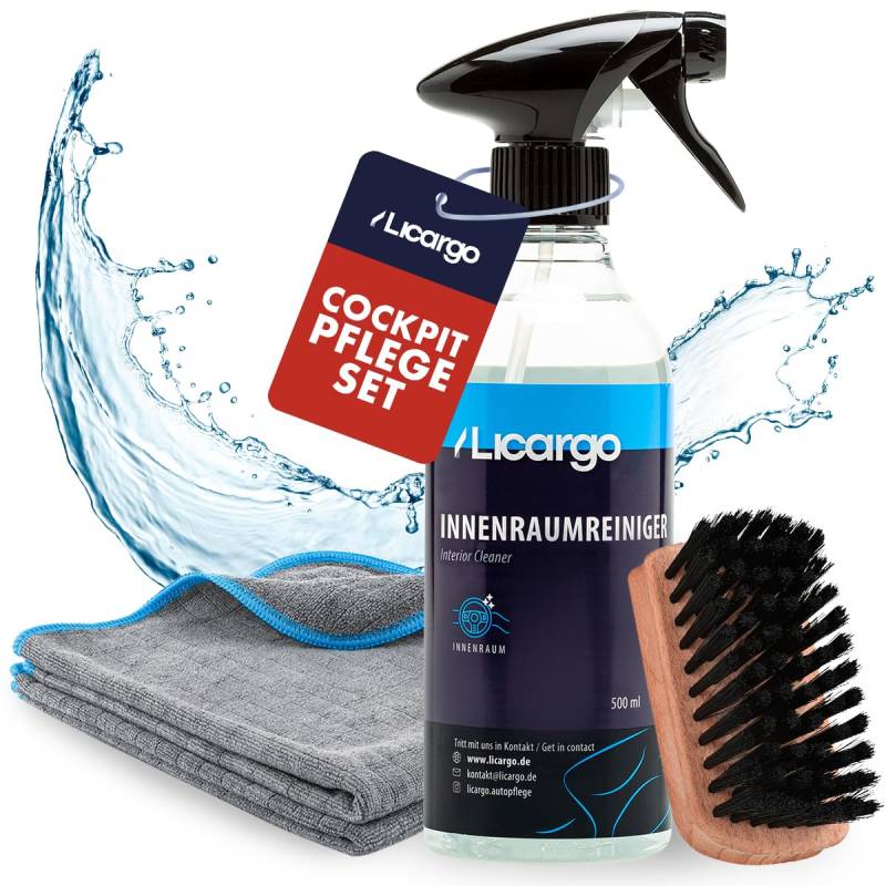 LICARGO Auto Cockpitpflege Set - Autopflege Set Innenraum - Cockpitpflege Auto - Auto Reinigungsset mit 2X Mikrofasertuch 380GSM - 1x 500ml Innenraumreiniger - 1x Bürste - Car Interior Cleaner von LICARGO