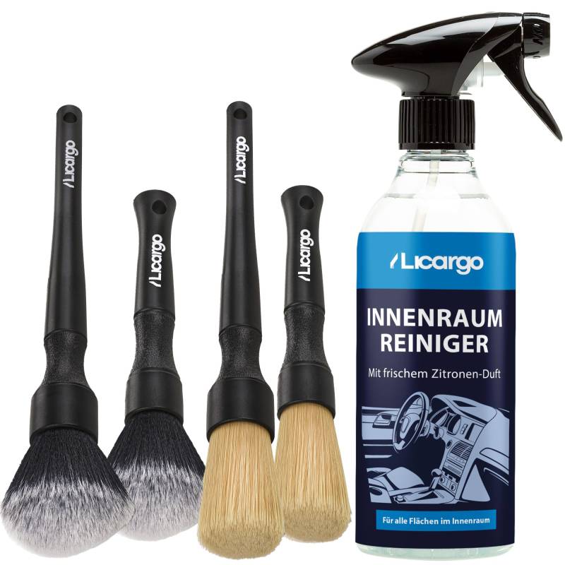 LICARGO Innenraum Reinigungs Set - 2X Detailing Pinsel Weich & 2X Detailing Pinsel Hart & 1x Innenraumreiniger (500ml) - porentiefe & effektive Auto Reinigung von LICARGO