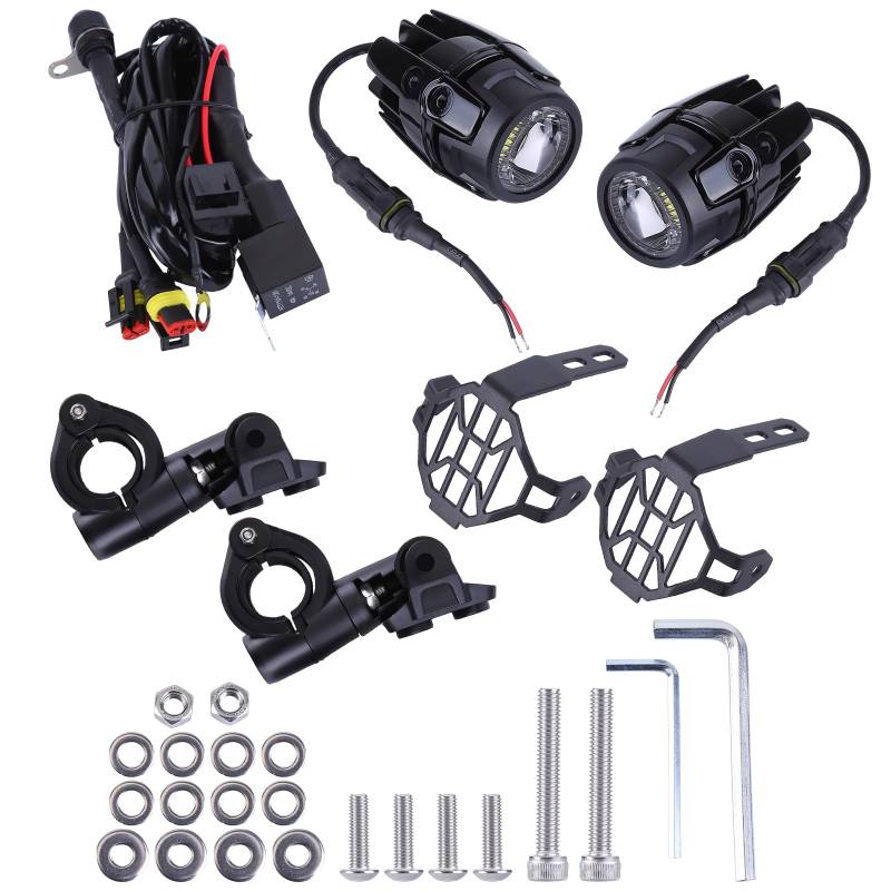 LICHENGTAI 2 Stück Motorrad Nebelscheinwerfer für BMW R1200GS F850GS, 40W 4000LM LED-Nebelscheinwerfer +Schutzgitter Kabelbaum, Zusatzscheinwerfer Motorrad Nebelleuchte Motorrad LED Fernlicht von LICHENGTAI