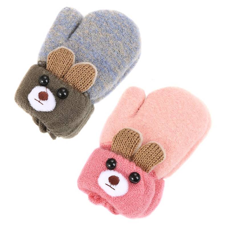 LICHENGTAI Kinder Winter Handschuhe, 2 Paar Plüsch Fäustlinge Warme Winter Fausthandschuhe Dicke Doppelt Strickhandschuh Handschuhe Winterhandschuhe für Jungen Mädchen Kleinkind 1-3 Jahre von LICHENGTAI