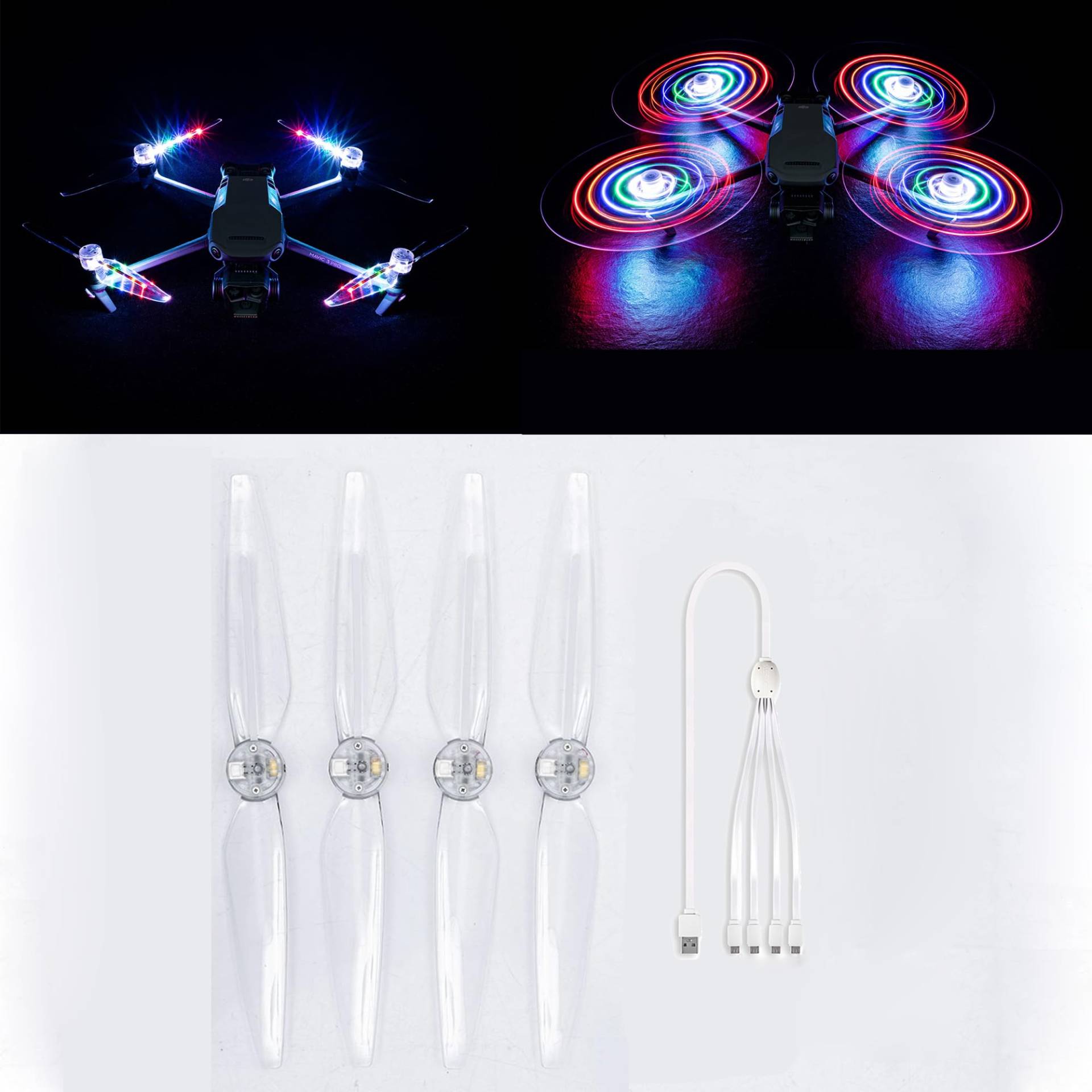 LICHIFIT LED-Leuchten Propeller für DJI Mavic 3 Pro/Mavic 3 Classic/Mavic 3 / Mavic 3 Cine Drohne Nachtfliegende Blitzpaddel Klingen Lichtemittierende Requisiten Zubehör von LICHIFIT