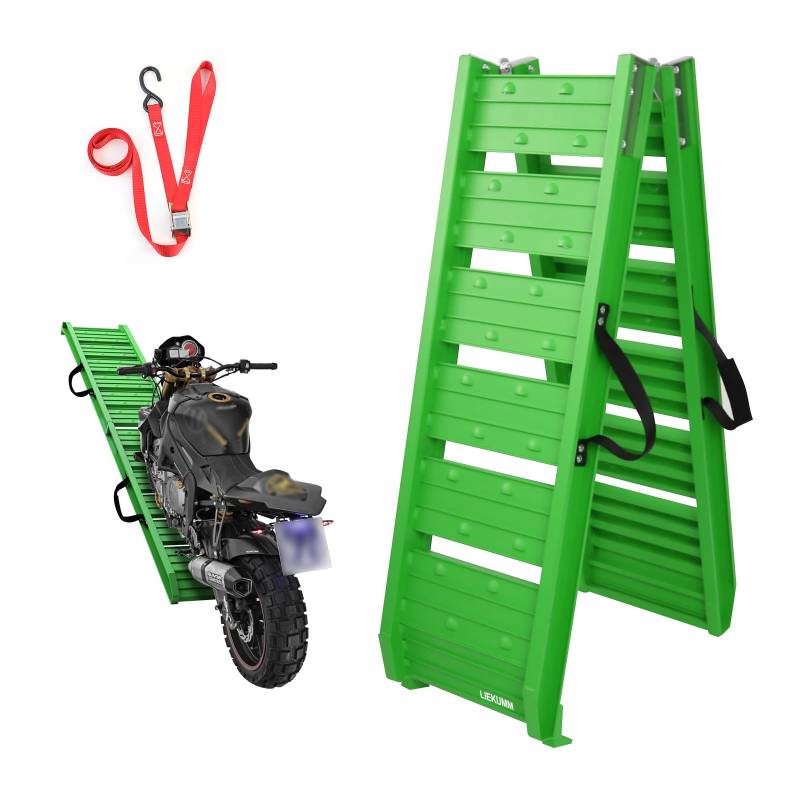 LIEKUMM 1X Auffahrrampe 250kg Faltbare Auffahrrampe Motorrad, 182,5x29,5x6cm Alu Laderampe für Motorrad ATV Quad PKW, Transport Laderampe Rampe, Verladerampe, Grün von LIEKUMM