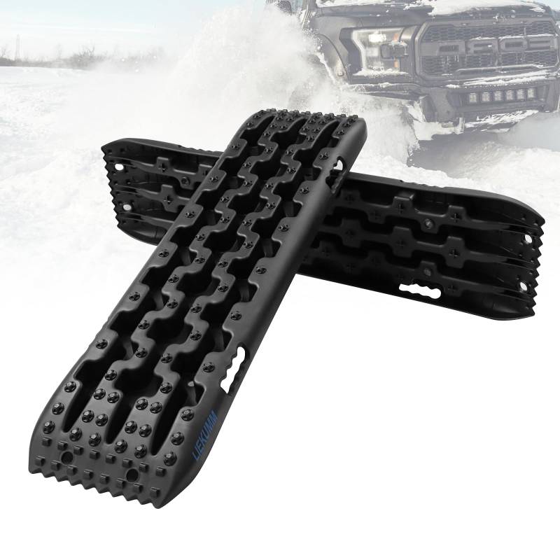 LIEKUMM 2 Stück Sandbleche Anfahrhilfe, 10T Traktionshilfe Gripmatte, Traktionsmatte, Schnee Reifenleiter, Recovery Board Offroad Tracks, für Geländewagen PKW LKW von LIEKUMM