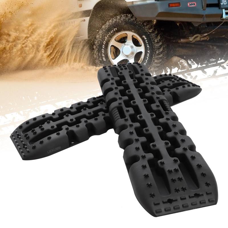 LIEKUMM Traktionshilfe Schnee Offroad-Schienen, 2 Stücke Recovery Board Tracks Mats für PKW LKW,10T, Anfahrhilfe Sandbleche Offroad, Schwarz von LIEKUMM