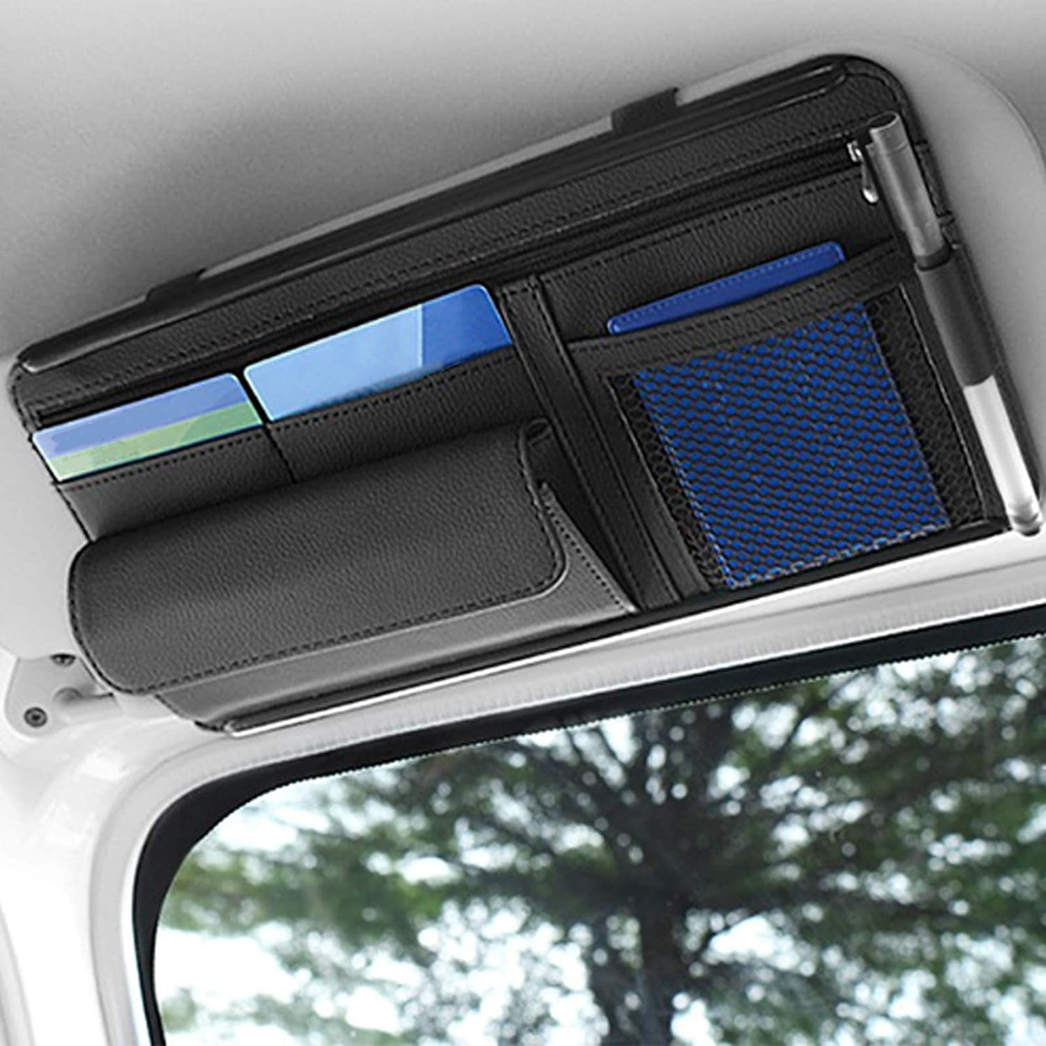 Auto Sonnenblende Organizer, Auto Sun Visor Aufbewahrungstasche PU Leder Auto Sun Visor Organizer für Mobiltelefone, Karten, Bankkarten, Sonnenbrillen von LIFEJXWEN