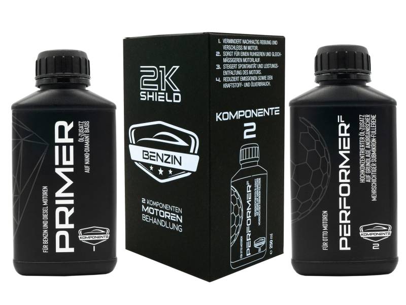 LIFETIME 2K Shield Benzin 2 Komponenten Öl Additiv | Motoröl Additiv speziell für Benzin Motoren | Nano Diamant Beschichtung | Hydrostößel Additiv | 230 ml & 250 ml von LIFETIME