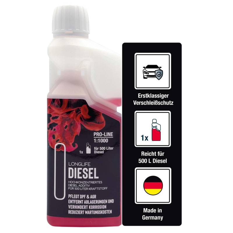 LIFETIME Longlife Diesel Additiv Konzentrat Pro-Line | Diesel Zusatz | Reicht für 9-10 Tankfüllungen | Diesel Reiniger I Diesel Systemreiniger I DPF Reiniger I Diesel Injektor Reiniger I 500ml von LIFETIME