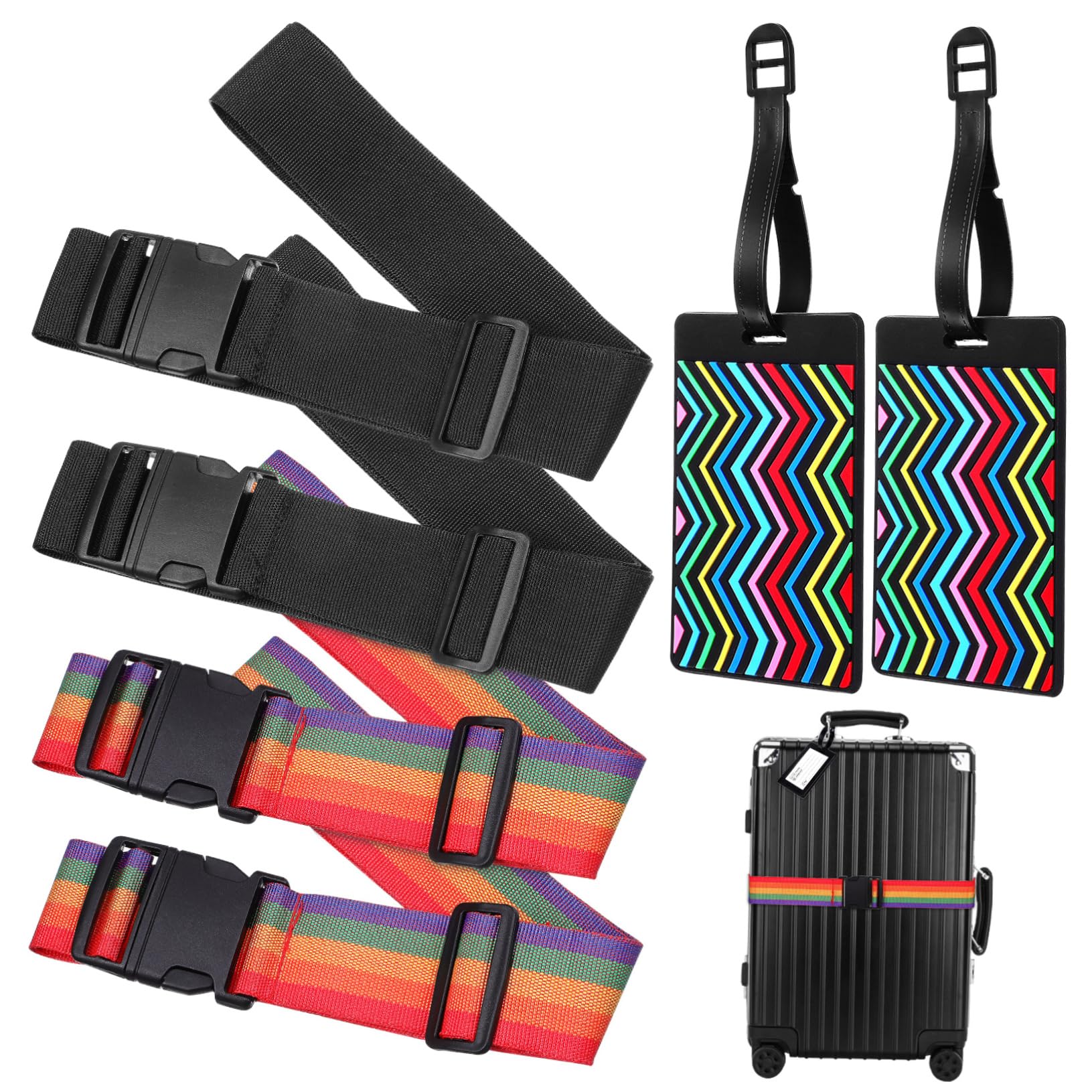 LIFKOME 4er Set Koffergurte Mit Gepäckanhängern Einstellbare Gepäckbänder Regenbogen Und Für Koffer Und Reisetaschen Reiseaccessoires Mit Luggage Tags von LIFKOME