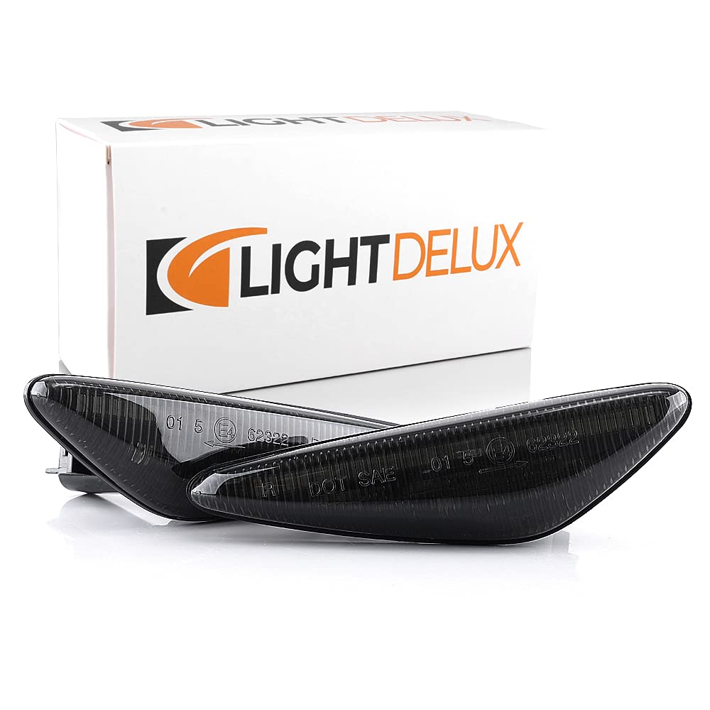 LIGHTDELUX 2 X LED Blinker Seitenblinker Blinkleuchte Kotflügel-Blinker ohne Felermeldung mit E4-Prüfzeichen Black Vision V-170521 von LIGHTDELUX