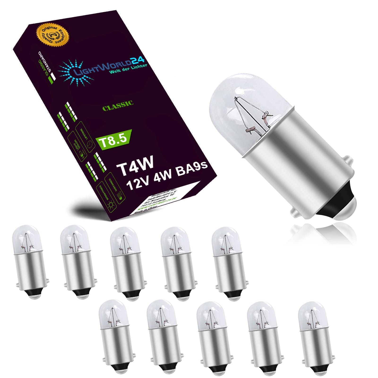 LIGHTWORLD24 10x T4W BA9s Standlicht-Lampe Autolampe 12V 4W Birnen Auto Standlicht Innenraumbeleuchtung Innenbeleuchtung Signallampe von LIGHTWORLD24 Welt der Lichter