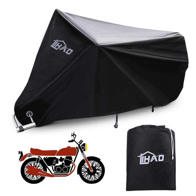 LIHAO Motorradabdeckung 190T Motorrad Abdeckplane Motorradhülle Wasserdicht & Winterfest 265x125x105cm XXL Motorradplane Outdoor Indoor Schwarz von LIHAO