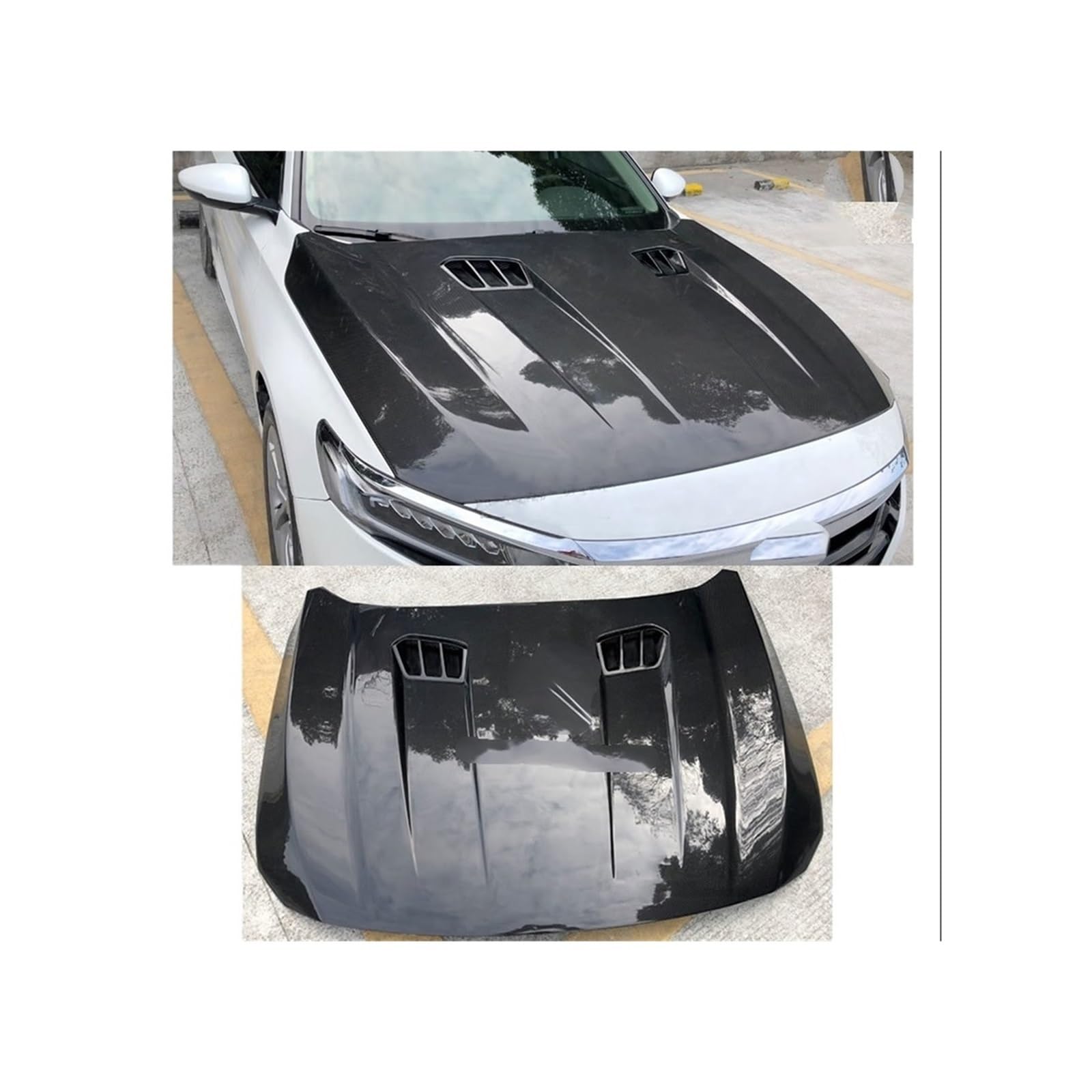 Hochwertige Kohlefaser-Motorhaubenabdeckung mit Löchern, Auto-Styling, kompatibel mit Honda Accord 10. 2018(Carbon Fiber Pattern) von LIINYTG