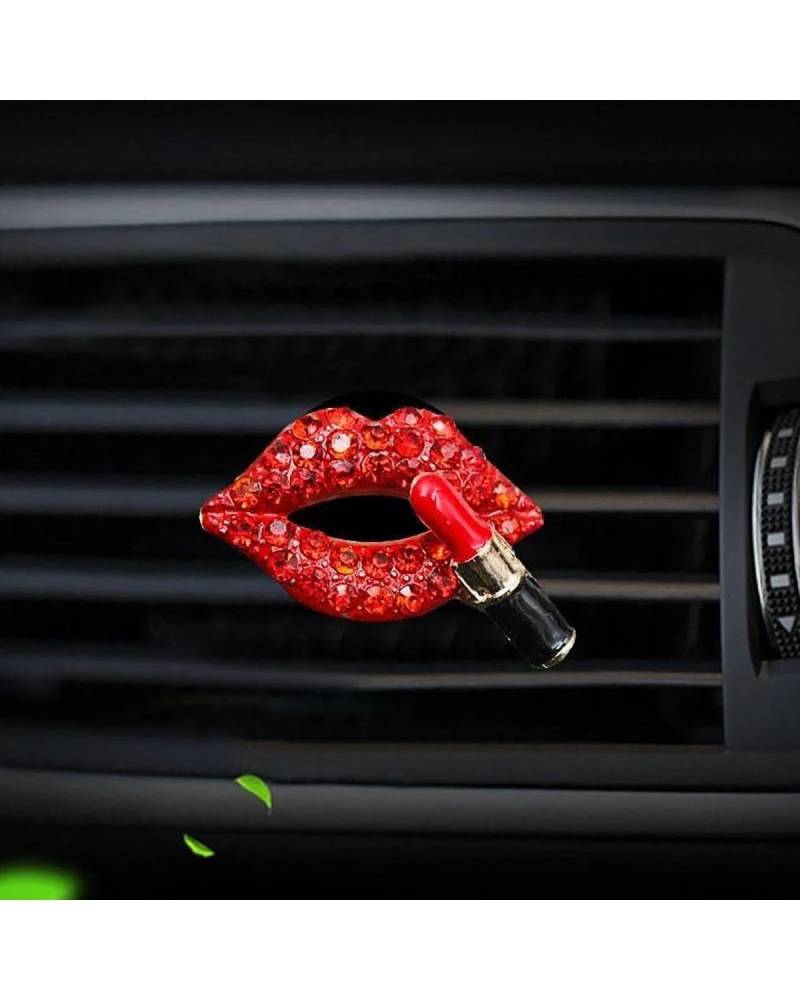 Auto ZubehöR Innenraum Deko 1PC Bling Lip Air Vent Clips Strass Lippenstift Auto Lufterfrischer Clip Kristall Auto Air Outlet Dekorationen Charme Auto Inter Decor Auto Dekoration Innenraum(Red) von LIJHGFFA