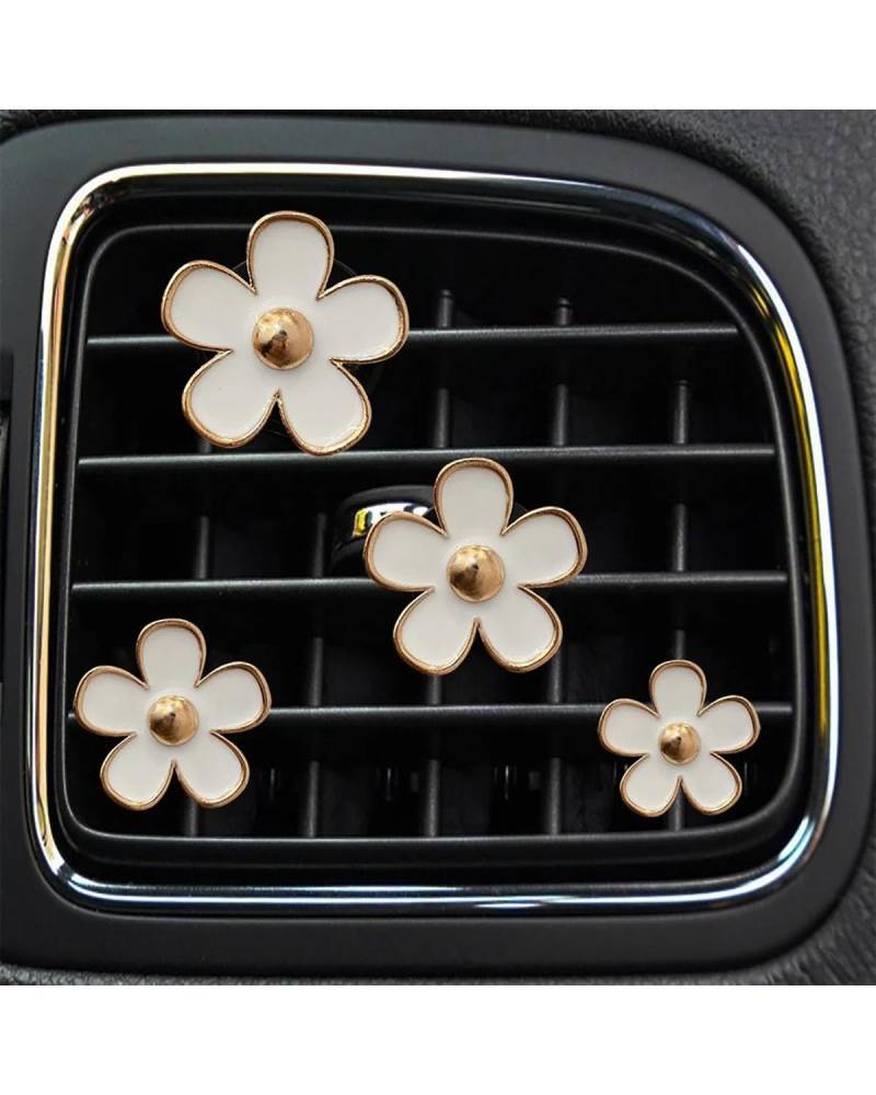 Auto ZubehöR Innenraum Deko 4 Teile/satz Auto Outlet Vent Parfüm Clips Auto Lufterfrischer Klimaanlage Aromatherapie Kleine Daisy Innen Dekoration Zubehör Auto Dekoration Innenraum(White) von LIJHGFFA