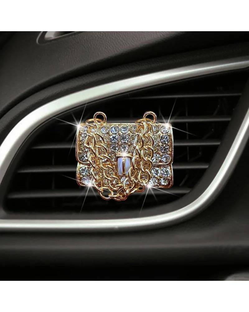 Auto ZubehöR Innenraum Deko Auto Outlet Parfüm Clip Auto Lufterfrischer Bling Auto Zubehör Mädchen Geldbörse High Heel Auto Duft Diffusor Auto Dekoration Auto Dekoration Innenraum(Gold Bag) von LIJHGFFA