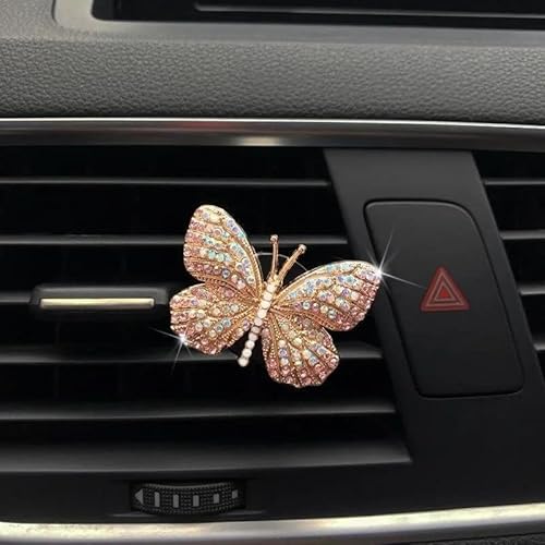 Auto ZubehöR Innenraum Deko Bling Schmetterling Auto Zubehör Niedlich Auto Lufterfrischer Autos Innendekoration Charm Strass Autos Air Vent Clip Dekor Auto Dekoration Innenraum(Pink) von LIJHGFFA