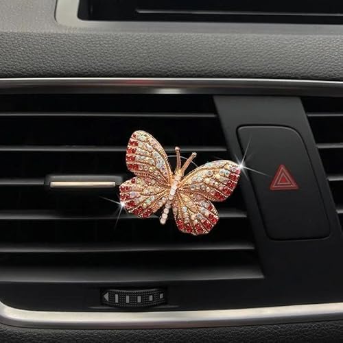 Auto ZubehöR Innenraum Deko Bling Schmetterling Auto Zubehör Niedlich Auto Lufterfrischer Autos Innendekoration Charm Strass Autos Air Vent Clip Dekor Auto Dekoration Innenraum(Red) von LIJHGFFA