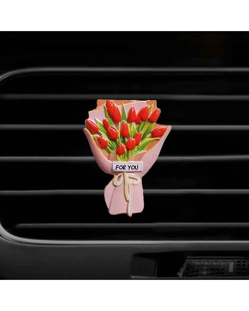 Auto ZubehöR Innenraum Deko Blumenstrauß Auto-Luftauslass-Ornament, kreativer Parfüm-Dekorationsclip für die Auto-Klimaanlage, Auto-Lufterfrischer Auto Dekoration Innenraum(Carnation) von LIJHGFFA