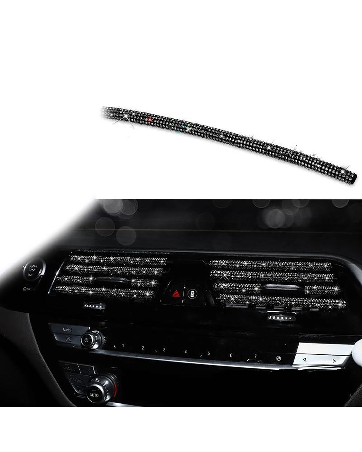 Auto ZubehöR Innenraum Deko Diamant Auto Klimaanlage Steckdose Dekorative Streifen Universal U Form Clip Strass Kühlergrill Aufkleber Auto Innen Zubehör Auto Dekoration Innenraum(Black) von LIJHGFFA