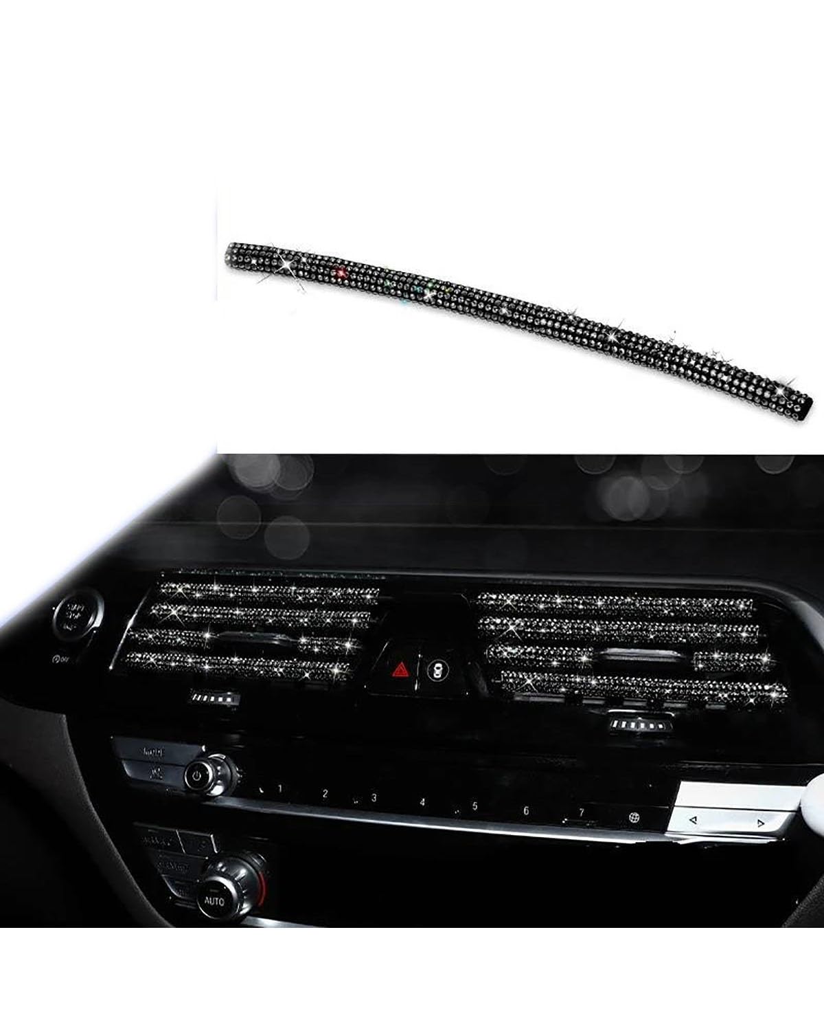 Auto ZubehöR Innenraum Deko Diamant Auto Klimaanlage Steckdose Dekorative Streifen Universal U Form Clip Strass Kühlergrill Aufkleber Auto Innen Zubehör Auto Dekoration Innenraum(Black) von LIJHGFFA