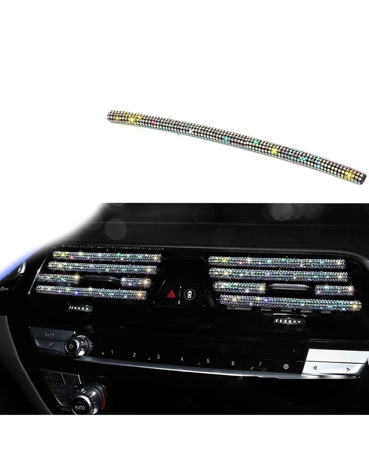 Auto ZubehöR Innenraum Deko Diamant Auto Klimaanlage Steckdose Dekorative Streifen Universal U Form Clip Strass Kühlergrill Aufkleber Auto Innen Zubehör Auto Dekoration Innenraum(Colorful) von LIJHGFFA