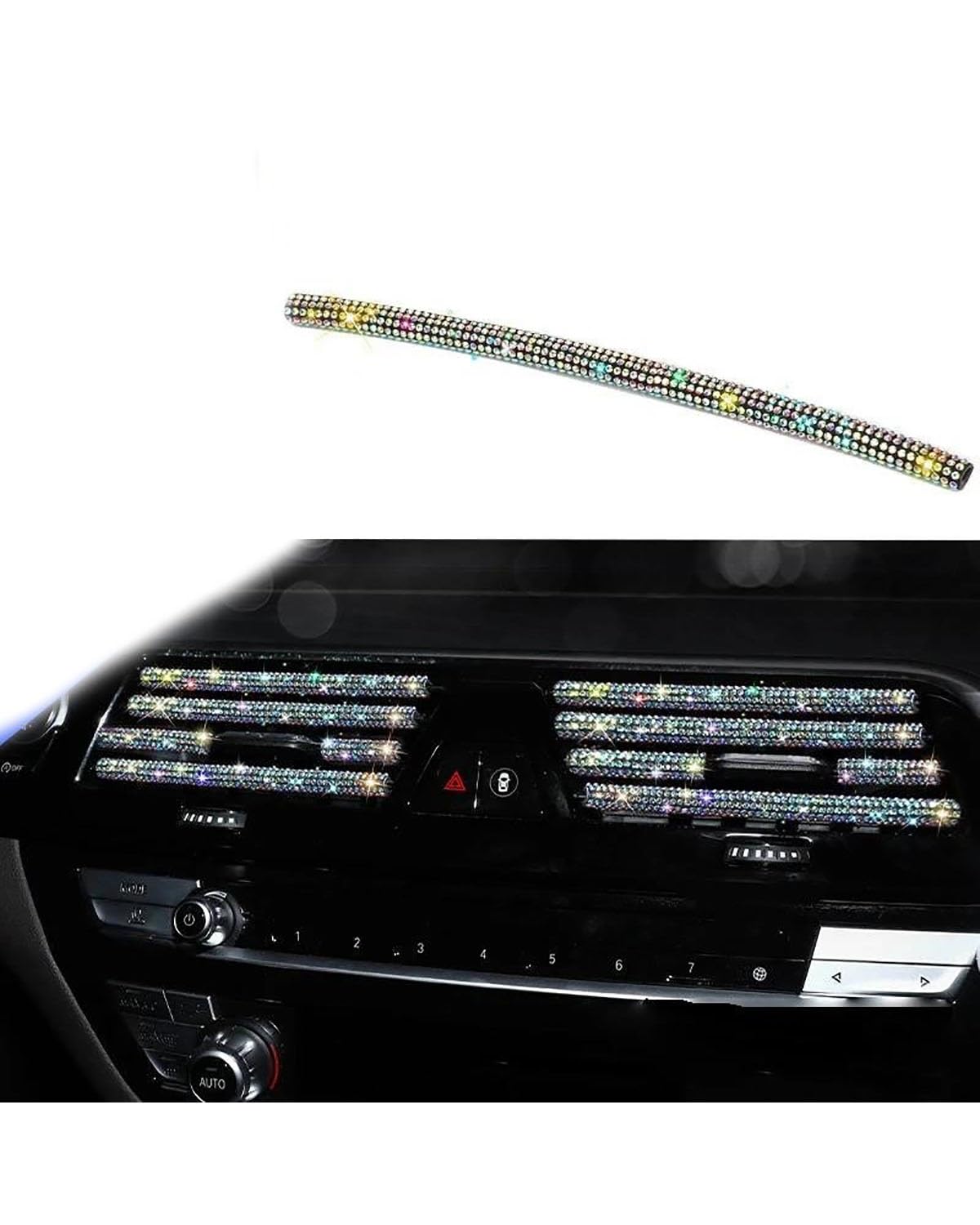 Auto ZubehöR Innenraum Deko Diamant Auto Klimaanlage Steckdose Dekorative Streifen Universal U Form Clip Strass Kühlergrill Aufkleber Auto Innen Zubehör Auto Dekoration Innenraum(Colorful) von LIJHGFFA