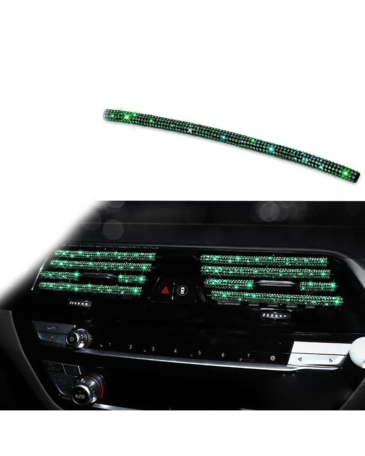 Auto ZubehöR Innenraum Deko Diamant Auto Klimaanlage Steckdose Dekorative Streifen Universal U Form Clip Strass Kühlergrill Aufkleber Auto Innen Zubehör Auto Dekoration Innenraum(Green) von LIJHGFFA