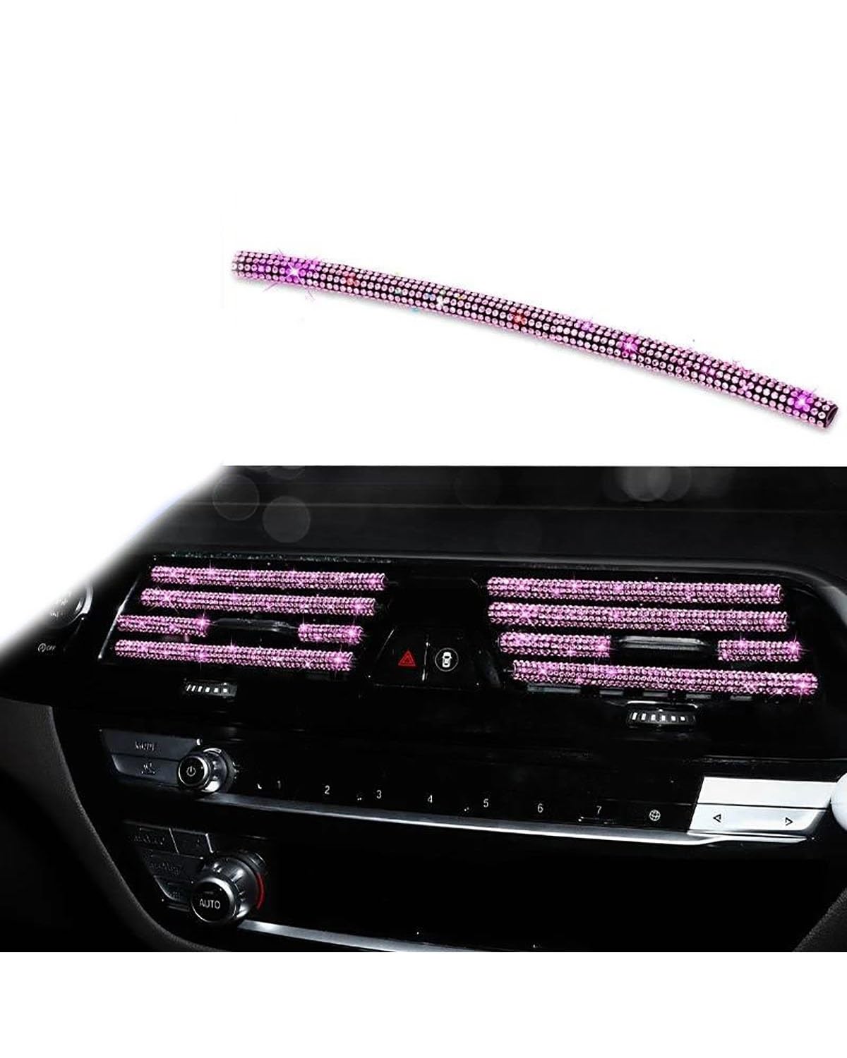 Auto ZubehöR Innenraum Deko Diamant Auto Klimaanlage Steckdose Dekorative Streifen Universal U Form Clip Strass Kühlergrill Aufkleber Auto Innen Zubehör Auto Dekoration Innenraum(Pink) von LIJHGFFA